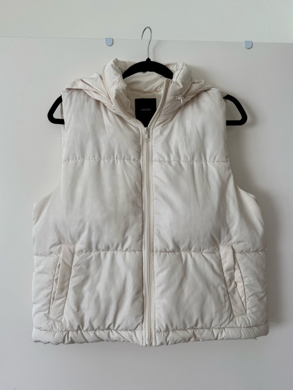 Forever 21 Cream Puffer Vest with Hood